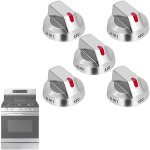 Upgraded DG94-03950 Gas Stove Knobs Replacement for Samsung, DG94-04167 Gas Oven Knobs for Samsung Range NX60A6711SS, NX60A6511SS, etc. Stainless Steel Burner Control Knobs, 5 Pack (Not Universal)