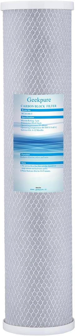 Geekpure 20-Inch Universal Compatible Carbon Block Water Filter Cartridge for Whole House Water Filter- 4.5 Inch x 20 Inch