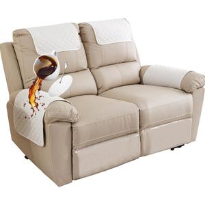 NNSMUN Sofa Armrest Cover, Headrest Cover for Recliner Chair Arm Cover, Armchair Slipcover with Pockets, Nonslip Quilted Furniture Protector for Pets Leather Sofa Couch (Beige,2 Seater(4pcs))