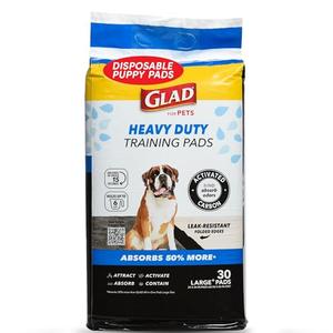 Glad for Pets XL Charcoal Training Pads, Activated Carbon Odor Control with Heavy Duty Leak-Resistant Layers, Quick-Dry Quilted Top Surface, Indoor Potty and Crate Liner, 24 x 24 in, 24 Count