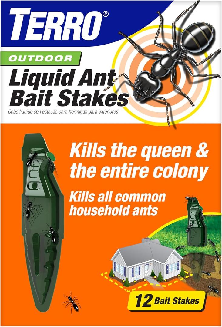 TERRO Liquid Ant Baits - T1813B - Outdoor Ready-to-Use Terro Ant Traps, Kills Household Ants, 12 Stakes