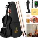 Poseidon Violin Set for Beginners Adult Student, 4/4 Violin Beginner w/Case, Extra Violin 4/4 Strings Set, Two Bows, Two Bridges, Two Rosins, Tuner, Manual - Black