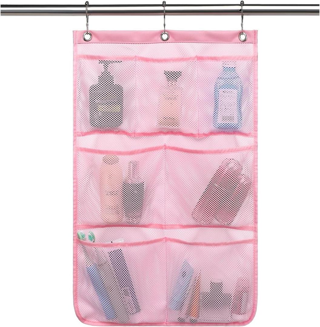 Hanging Mesh Shower Caddy for Bathroom - Quick Drying Portable Shower Organizer with Multiple Pockets for Soap,Shampoo and Cruise Ship Essentials Saving Bathroom Storage, Pink, 2 Pack