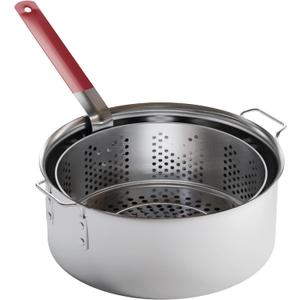 Gas One Aluminum Cooking Pot Deep Fryer with Basket 10QT Aluminum Fry Pot with Easy Grip Handle Durable Food Grade Outdoor Fryer with Perforated Strainer Basket Ideal for Seafood, Chicken