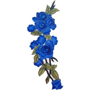 MSCFTFB 4 Pieces 3D Long Rose Flower Embroidered PatchSew on Patches Applique Sewing Crafts Kit for Clothes Jeans Jackets Bags DIY Embellishments Decorations (Blue)
