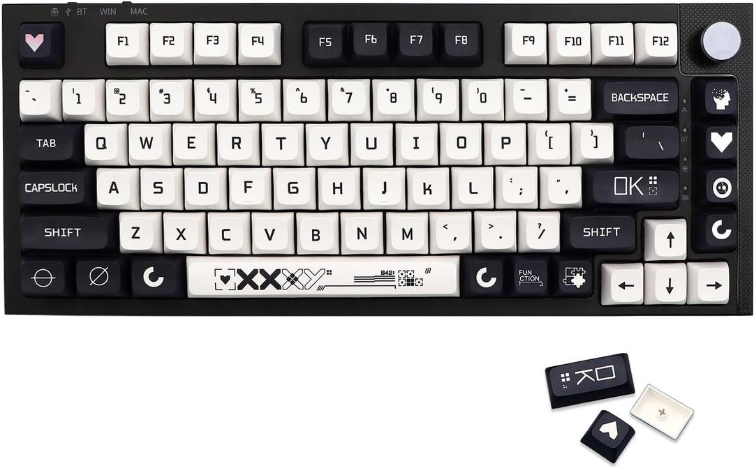 JSJT Key Caps XDA Profile Black and White Keycaps, 126 Keys Theme PBT Dye Sublimation Custom Keycap Set for US/ISO Layout Cherry MX Switch Mechanical Keyboards