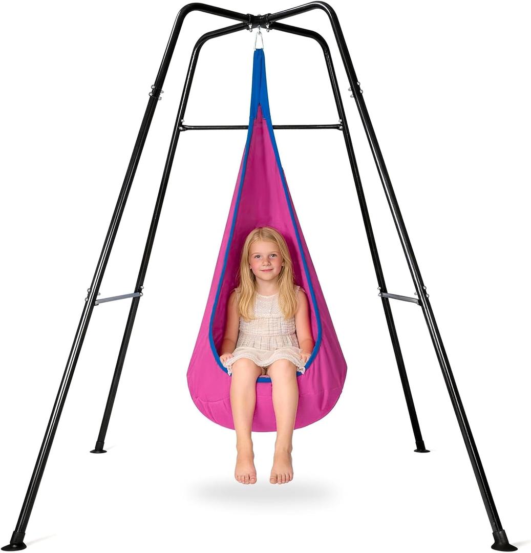 Swing Stand Frame with Sensory Pod Swings,Sensory Swing Set for Kids,Heavy Duty Metal Swings Frame,Cotton Sensory Pod Swing for Kids Indoor and Outdoor 330LBS Pink