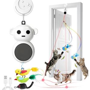 Interactive Cat Toys for Indoor Cats: 2 in 1 Laser Pointer Cat Toy with Automatic Flying Bird & Mouse Wand, Smart Motion Mode Adjustable Speed, USB Rechargeable Safe for Bored Kittens and Adult Cats (White)
