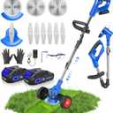 Electric Weed Wacker with Wheels, String Trimmer with 2 x 24V Batteries and Charger,Cordless Weed Eater, Grass Trimmer/Edger Lawn Tool/Brush Cutter
