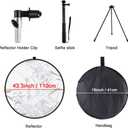 43 Inch/110 Centimeter Light Reflector 5-in-1 Collapsible Photography Reflectors kit with Metal Clamp and Light Stand for Studio Lighting Outdoor Shooting (Silver/Gold/White/Black/Translucent)