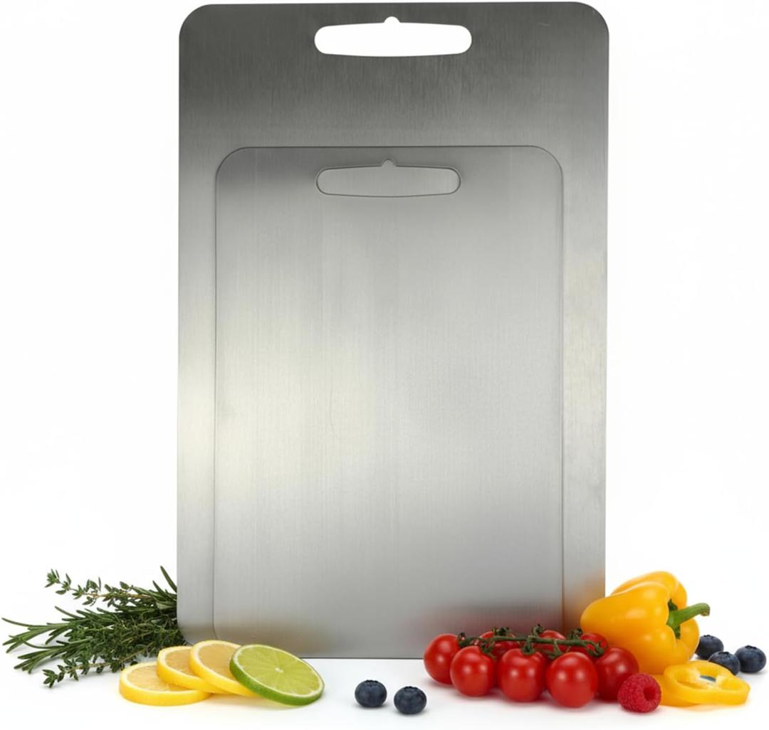 2025 New Titanium Cutting Boards for Kitchen, 2-Pack Combo, Individual Sizes, Double Sided Food-Safe Chopping Board for Meat, Vegetable, Fruit (11.4x7.9,13.4x9.1 inches) (Large+Meduim(2PCS))