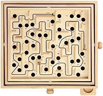 STERLING Wooden Labyrinth Marble Maze Game, Large 12.75" x 11.5" Tilt Maze Game Board with 60 Waypoints and Marble Balls Included, for Kids and Adults 6 Years and Up