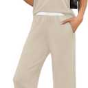 Sampeel Two Piece Sets for Women Lounge Sets Matching Sets Women Clothing Airport Travel Outfits Color Block (Beige, M)