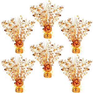 Crowye 6 Pcs Metallic Foil Spray Centerpiece Party Star Decoration Table Decor for Birthday Wedding Graduation Bachelorette Spring Party Holiday(Orange,Small Star)