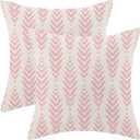 BETGINY Boho Pillow Covers 16 x 16 Inch Pack of 2, Pink Bohemian Ethnic Herringbone Pattern Decorative Throw Pillow Covers Vintage Linen Farmhouse Outdoor Pillowcase for Bedroom Home Sofa Decor