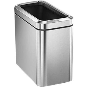 simplehuman 25 Liter / 6.6 Gallon Slim Open Top Small Trash Can, Commercial Grade Heavy Gauge Office Trash Can, Brushed Stainless Steel