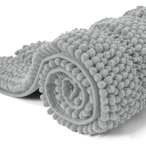 SyMax Bathroom Mats Non-Slip Chenille Bathroom Rugs Plush Bath Mat Soft Rugs for Bathroom Machine Washable(Light Gray,16"x24"+20"x32")