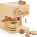 Ibwaae Kids Coffee Maker 10Pcs Toy Coffee Maker Playset Wooden Kitchen Set Toys Toddler Play Kitchen Accessories, Pretend Play Food Sets for Girls and Boys