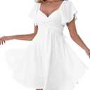 Florboom Women's Sweetheart Knot Front Dress Flutter Sleeve Tie Back A-Line Chiffon Mini Dresses (White, L)