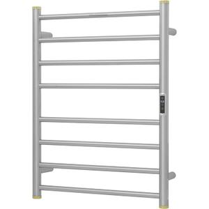 Electric Towel Warmer Rack,Heating Towel Warmer,Timer & Temperature Control,Wall-Mounted Plug-in for Bathroom,Brushed,Stainless Steel,8-Bar(27.56x20.87x4.41in) (Round-matte Brushed With Gold Top)