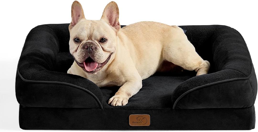 Bedsure Orthopedic Dog Bed for Medium Dogs - Waterproof Dog Sofa Beds Medium, Supportive Foam Pet Couch Bed with Removable Washable Cover, Waterproof Lining and Nonskid Bottom, Black, 28.0"L x 23.0"W x 6.5"Th