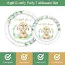 96 Pcs Bunny Party Tableware Set Spring Easter Eucalyptus Rabbit Party Supplies Set 24 Guests Plates Paper Napkins Plastic Forks for Birthday Baby SAYwer Party