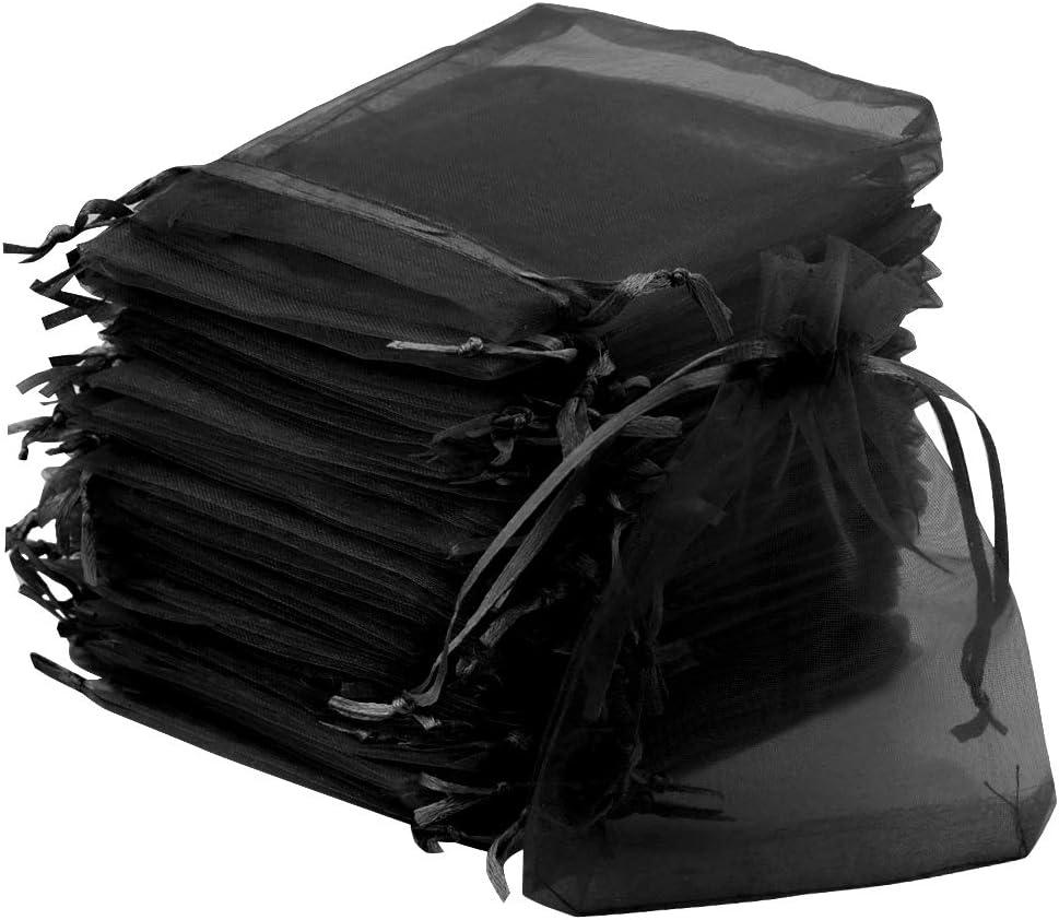 Tojwi 50pcs Organza Bags 3.54''x4.33''(9x11cm) Satin Drawstring Organza Pouch Wedding Party Favor Gift Bag Jewelry Watch Bags -Black