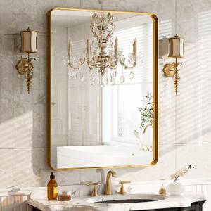 GLSLAND 30"x48" Wall Mirror for Bathroom Gold Aluminum Alloy Frame Rectangular Wall Mounted Mirror for Farmhouse Decor Horizontal or Vertical Ideal for Bedroom, Living Room (48"L x 30"W)