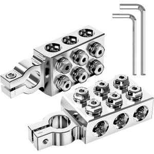 TOPDC 12-Way Battery Terminal Connector for Lead Acid, 8AWG up to 4/0(XL) AWG, +/- Pair) for SAE/DIN/EN Tapered Top Post