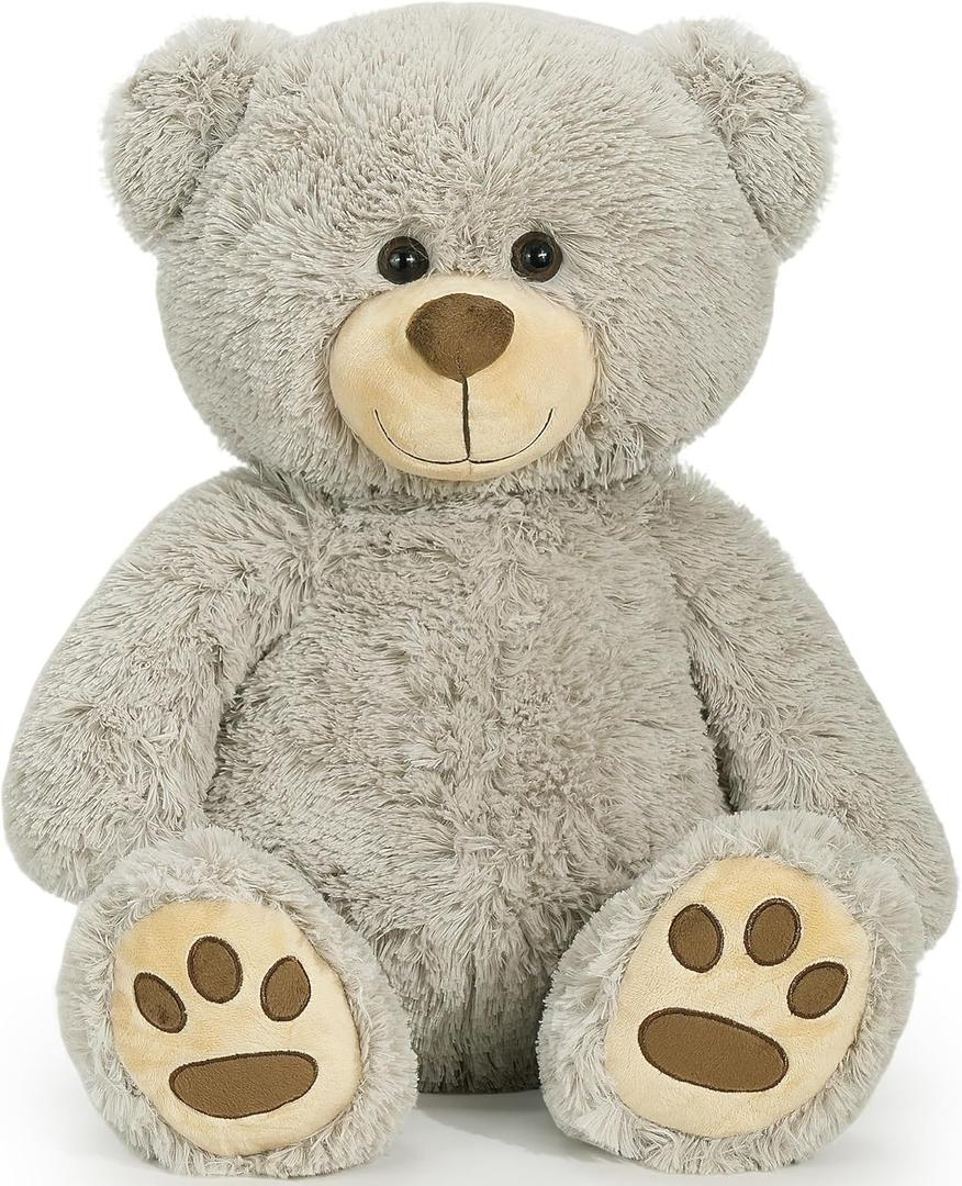 LotFancy Teddy Bear Stuffed Animals, 20 inch Soft Cuddly Cute Plushies, Plush Toys with Footprint Design, Stuffed Animals for Girls Kids Baby Toddlers, Baby Shower Easter Birthday Gift Decor, Grey