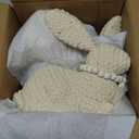 DR.DUDU 2 Pack Easter Bunny Figurines Decor, Rabbit Figurine Table Decorations, Spring Bunnies Decoration Cotton Woven Statue for Home Indoor Centerpieces Fireplace Farmhouse Gifts (Beige)