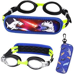 Kids Swim Goggles Age 2-6, Toddler Goggles No Hair Pull,Child Goggles Padded HeadBand (1pk Kids - Black Shark)