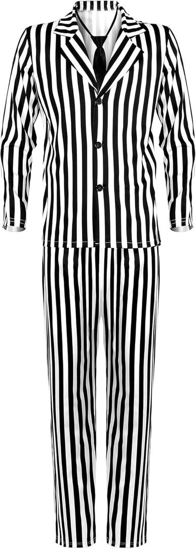 Halloween Black and White Striped Suit for Men Adults Kids Comedy Horror Movie Character Costume Scary Halloween Outfits S