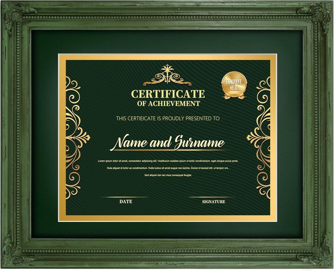 SIMON'S SHOP Diploma Frames 11x14 Matted to 8.5x11 Picture, Rustic Picture Frames 11 x 14 with Mat for 8.5 by 11 Certificates Documents, Distressed Green Frames