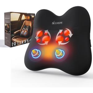 Back Massager with Heat, Cordless Back Massage for Pain Relief Deep Tissue, 4D Shiatsu and Percussion Massage Pillow, Lower Back Massager for Office Chair, Gifts for Women Men Christmas, Black