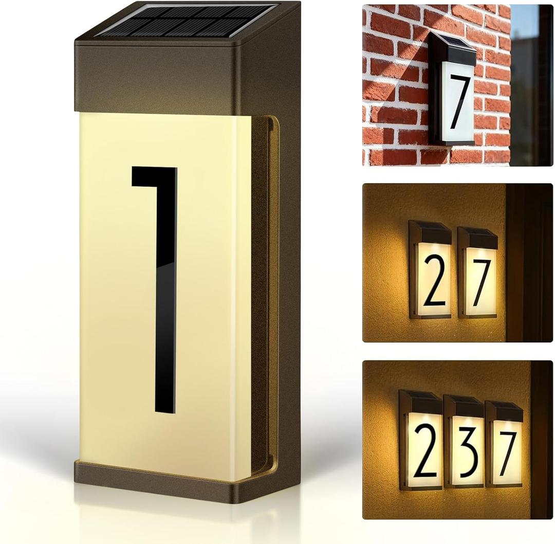 Solar Lighted House Numbers, Number 1, Outside Address Sign, Precision Aluminum Frosted Glass Construction, Automatic LED Illumination, Waterproof, Rust-Resistant(8IN)