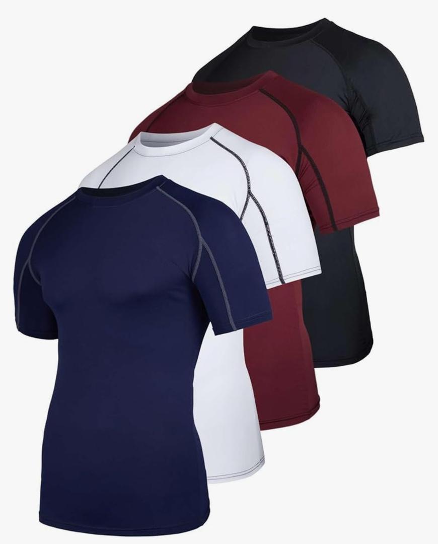 Real Essentials 4 Pack: Men's Short Sleeve Compression T-Shirt Base Layer Undershirt Athletic Top, Large Real Essentials 4 Pack: Men's Short Sleeve Compression T-Shirt Base Layer Undershirt Athletic Top, Large