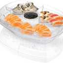 DEAYOU Ice Serving Tray for Party Food, Chilled Serving Platter Dish with 4 Compartments, 15" Flip-Lid Divided Serving Bowl for Appetizers, Fruits, Vegetables, Salads, Shrimp Cocktail, 2 Layers