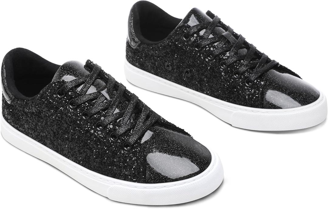 AISFAES Glitter Sparkly Low Top Sequins Lace Up Tennis Shoes Comfort Bling Fashion Shiny Walking Shoes (13 Women/11 Men)