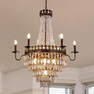 Wellmet French Empire Crystal Chandelier, 13-Light Bronze Luxury Crystal Chandelier, Traditional Court Chandelier For Living Room, Dining Room, Bedroom, Drawing Room, Foyer, Hallway, Restaurant, 33''W