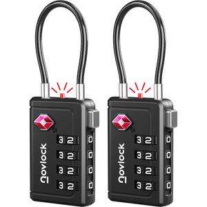 TSA Approved Luggage Locks | Inspection Indicator, 4-Digit Combination, Durable Zinc Alloy | for Suitcases, Backpacks, Travel Bags | Black, 2-Pack