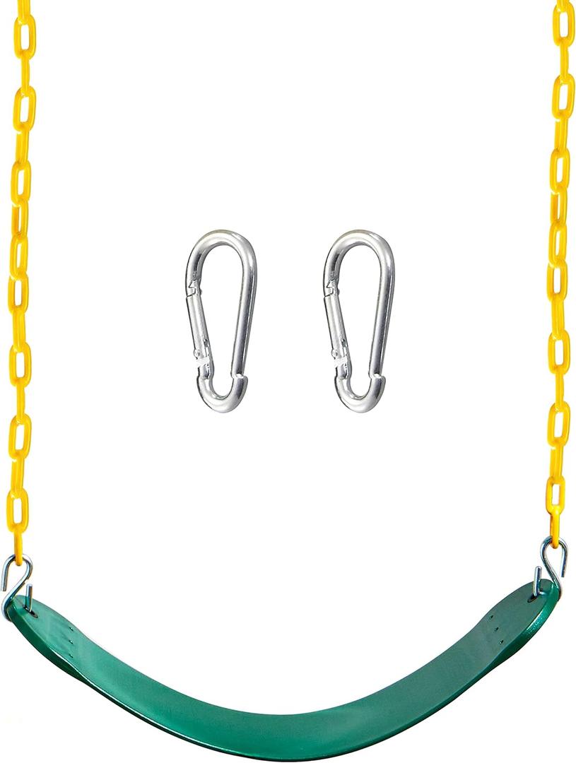 TURFEE Heavy Duty Swing Seat Green Color with 66 Chain, Swing Set Accessories Replacement with Snap Hooks for Kids Outdoor Play Playground