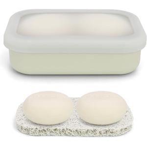 Enhanced Leak Proof Travel Soap Case, AIMAIAIMAI Silicone Soap Container with Draining Layer, Portable Bar Soap Holder for Bathroom, Camping, Gym, Easy to Clean (Translucent & Off-White)