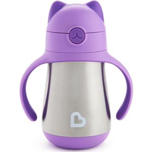 Munchkin Cool Cat Sippy Cup with Straw for Toddlers, Stainless Steel Straw Cup, 8 Ounce, Purple