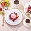 WELLIFE 60 PCS Gold Plastic Dessert Plates and 60 PCS Forks, 6.3 inch Disposable Salad Plates, Premium White Appetizer Plates with Gold Rims, Perfect for Party and Wedding