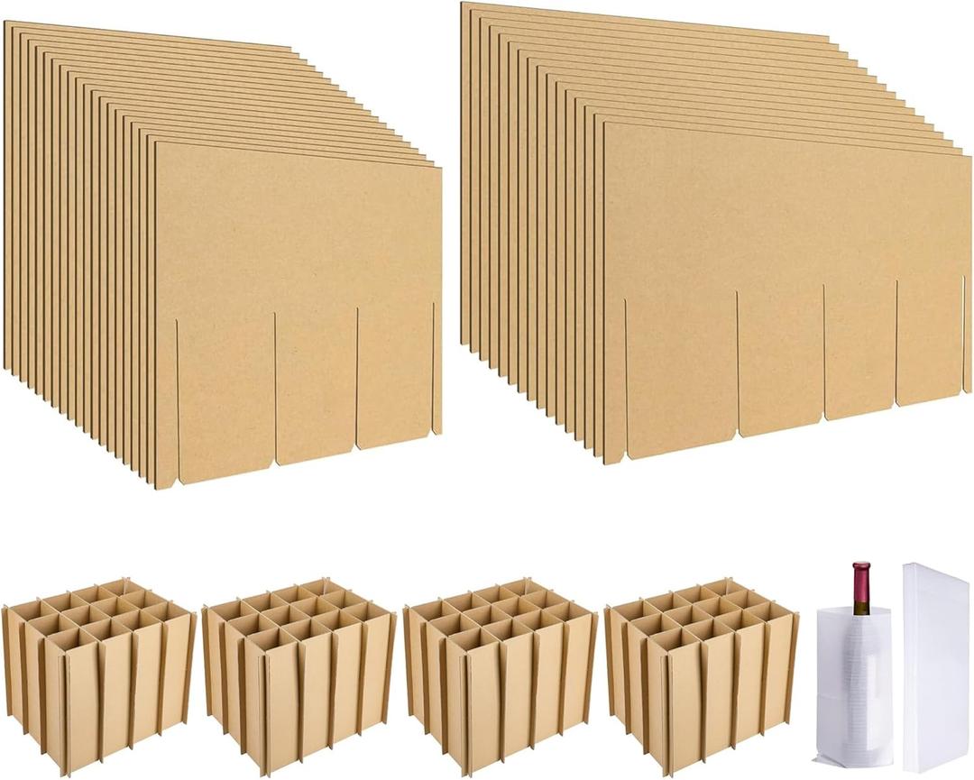 codree 4 Sets Glass Packing Kits- Glass Dividers for Moving Boxes- Glassware Dish Packing Boxes Corrugate Dividers with 48 Pcs Foam Pouches Fits 18x14x12 Inch Box (Box Not Included)