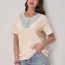3 x Womens Tops Summer Sweaters Short Sleeve Patchwork V Neck Henley Shirts 2026 Dressy Casual Business Tunic Blouses L