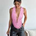 QJQ Women's Sexy Backless Open Back Tops Halter Deep V Neck Sleeveless Vest Tank Tops Going Out Party Clubwear (Light Pinke)