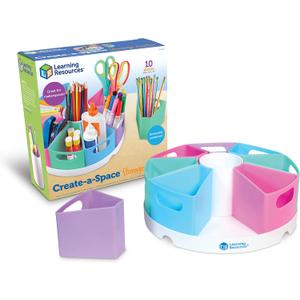 Learning Resources Create-a-Space Storage Center - Pastel, Homeschool Storage, Nursery Organizer, Fits 3oz Hand Sanitizer Bottles, Classroom Craft Keeper, 10 Piece Set