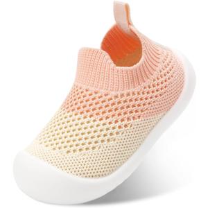 Baby Shoes Boys Girls First Walking Shoes Kids Lightweight Breathable Toddler Slip On Indoor Floor Slipper Cotton Mesh Sneakers (18-24 Months Infant, Pink)
